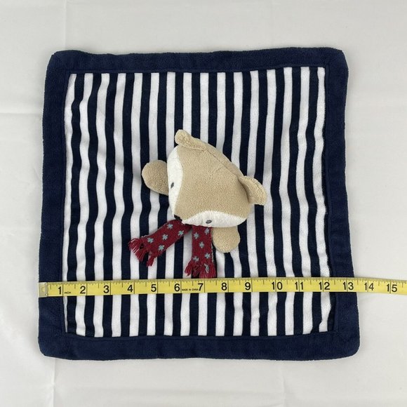 Levtex Baby Navy Blue Striped Fox Plush Lovey 14" Security Blanket Red Scarf HTF - Picture 6 of 6